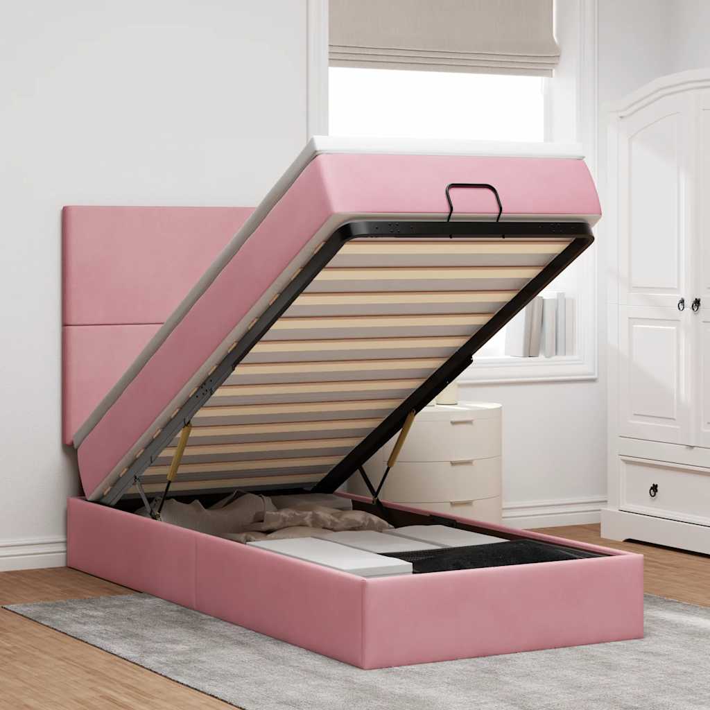 Struttura Letto Pouf con Materassi Rosa 80x200 cm Velluto