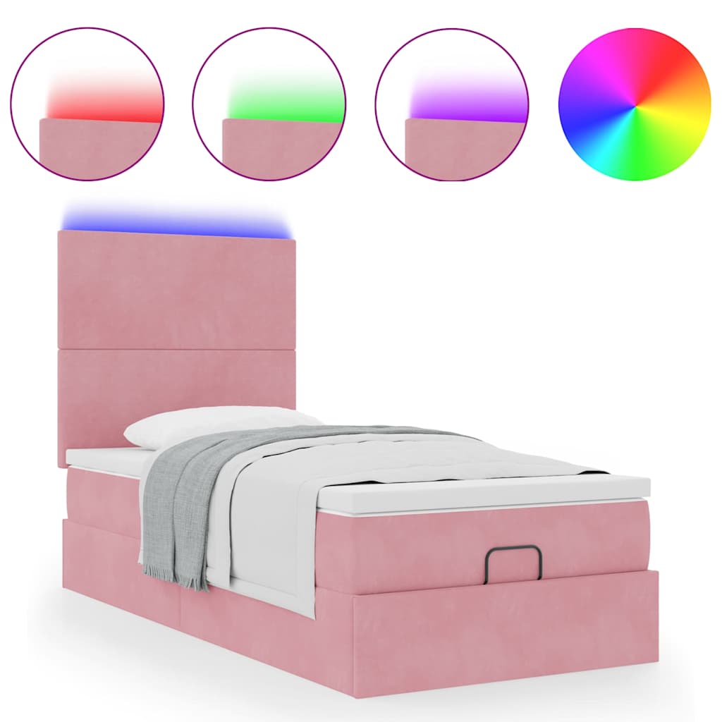 Struttura Letto Pouf con Materassi Rosa 100x200 cm Velluto