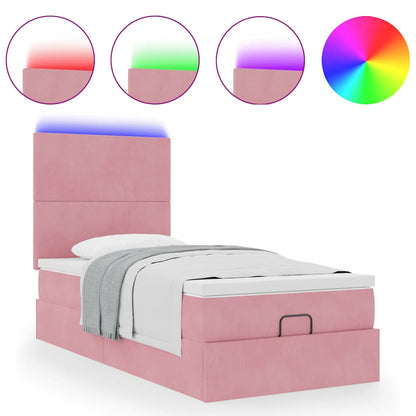 Struttura Letto Pouf con Materassi Rosa 100x200 cm Velluto