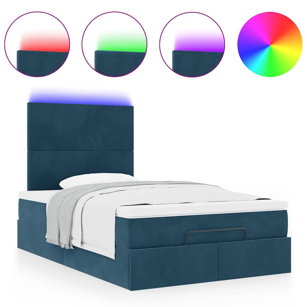 Struttura Letto Pouf con Materassi Blu Scuro 120x200 cm Velluto