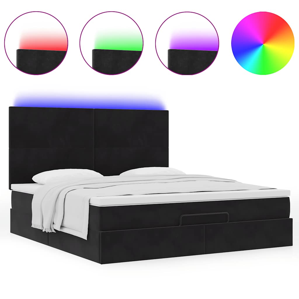 Struttura Letto Pouf con Materassi Nero 180x200 cm in Velluto