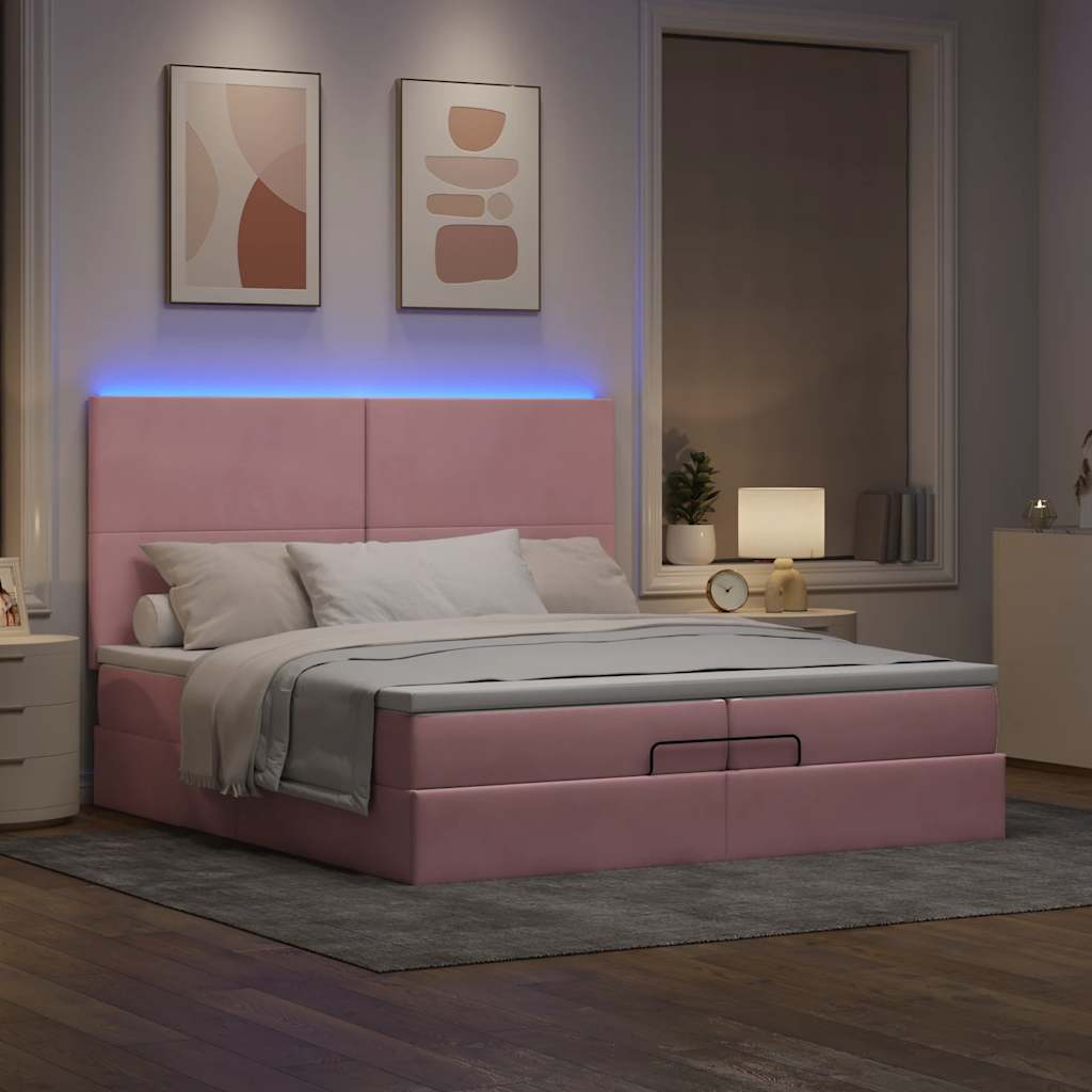 Struttura Letto Pouf con Materassi Rosa 200x200 cm Velluto