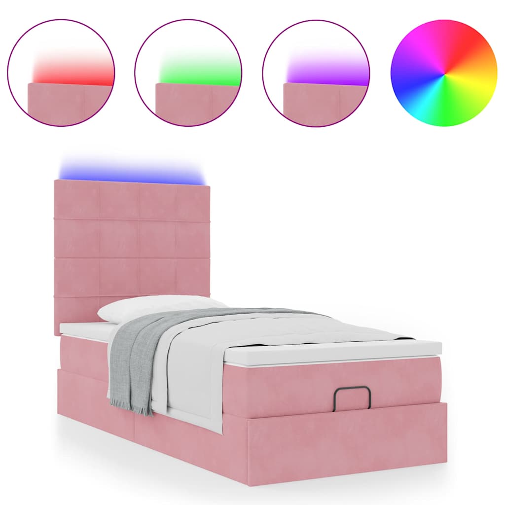 Struttura Letto Pouf con Materassi Rosa 80x200 cm Velluto