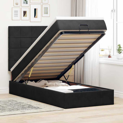 Struttura Letto Pouf con Materassi Nero 90x190 cm in Velluto