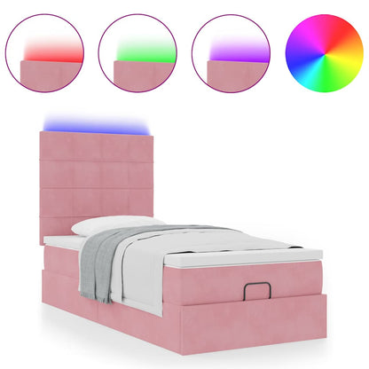 Struttura Letto Pouf con Materassi Rosa 90x190 cm in Velluto