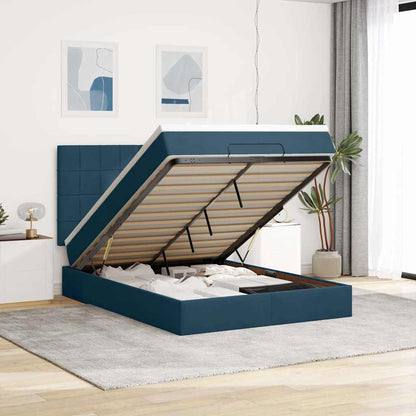 Struttura Letto Pouf con Materassi Blu 140x200cm in Velluto