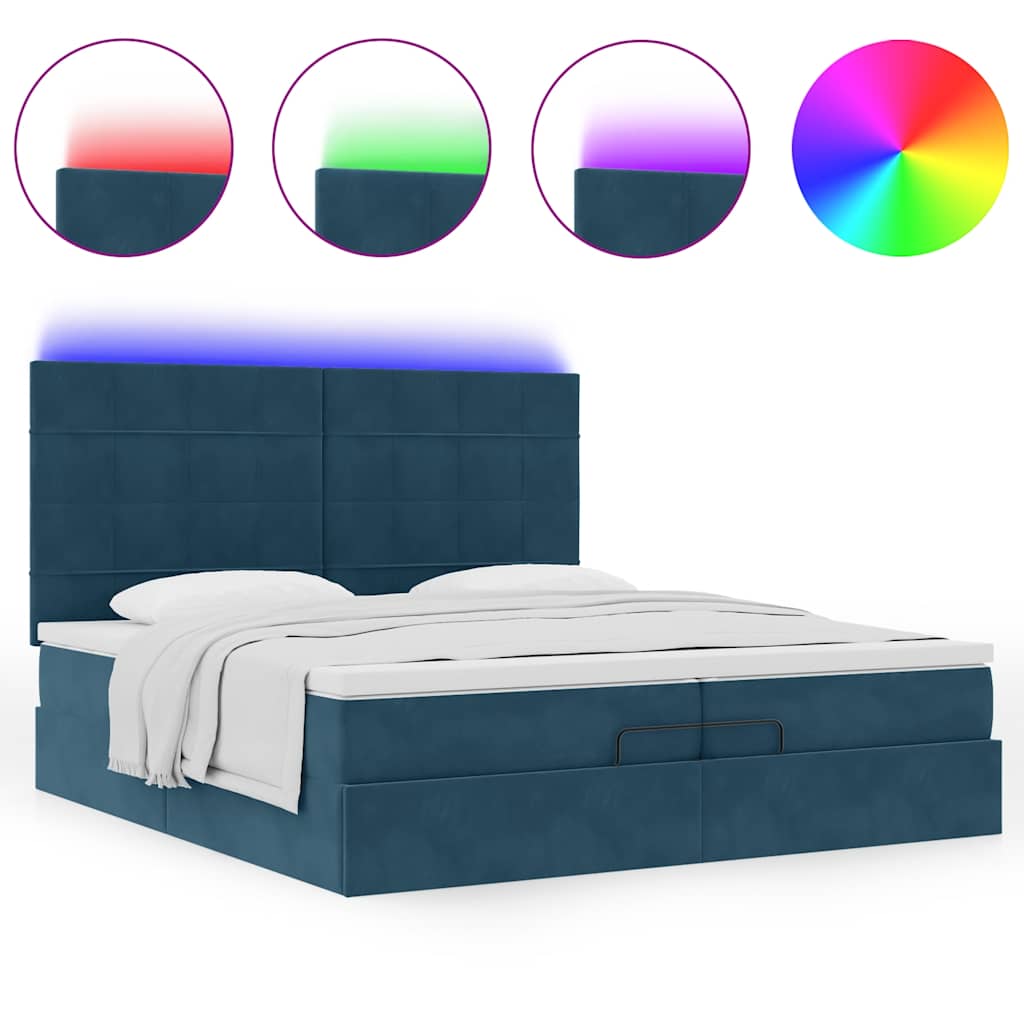Pouf Letto con Materassi e LED Blu Scuro 200x200cm Velluto