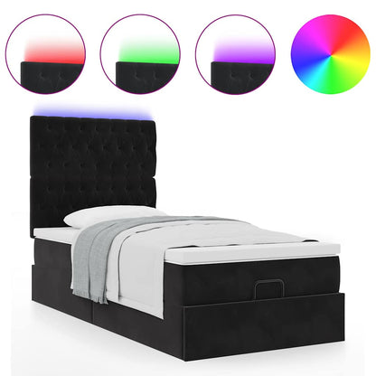 Struttura Letto Pouf con Materassi Nero 90x200 cm in Velluto