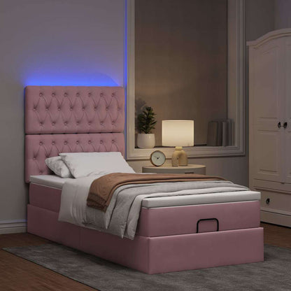 Struttura Letto Pouf con Materassi Rosa 90x200 cm in Velluto