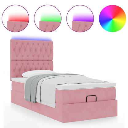 Struttura Letto Pouf con Materassi Rosa 90x200 cm in Velluto