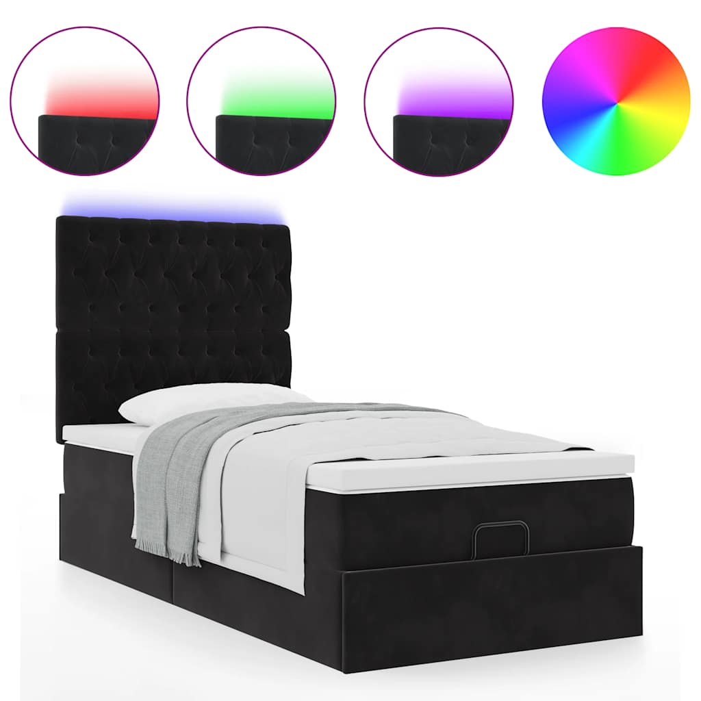 Struttura Letto Pouf con Materassi Nero 100x200 cm Velluto