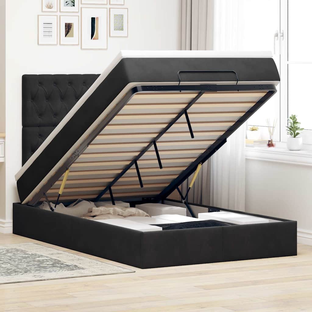 Struttura Letto Pouf con Materassi Nero 120x190 cm Velluto