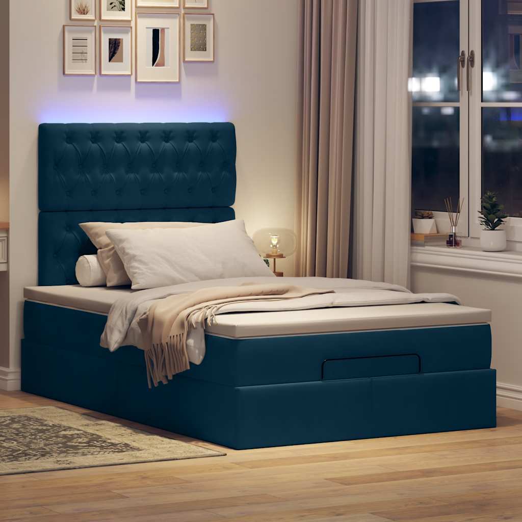 Struttura Letto Pouf con Materassi Blu Scuro 120x200 cm Velluto