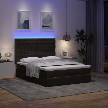 Struttura Letto Pouf con Materassi Nero 140x200 cm in Velluto
