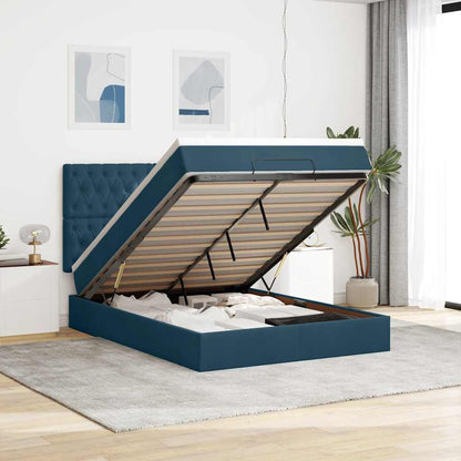 Struttura Letto Pouf con Materassi Blu 140x200cm in Velluto