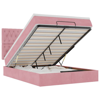 Struttura Letto Pouf con Materassi Rosa 140x200 cm in Velluto