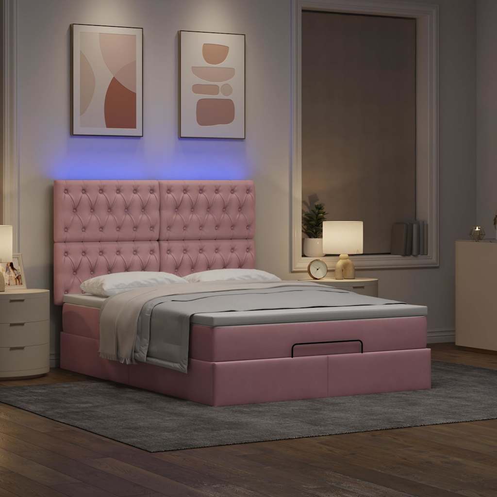 Struttura Letto Pouf con Materassi Rosa 140x200 cm in Velluto