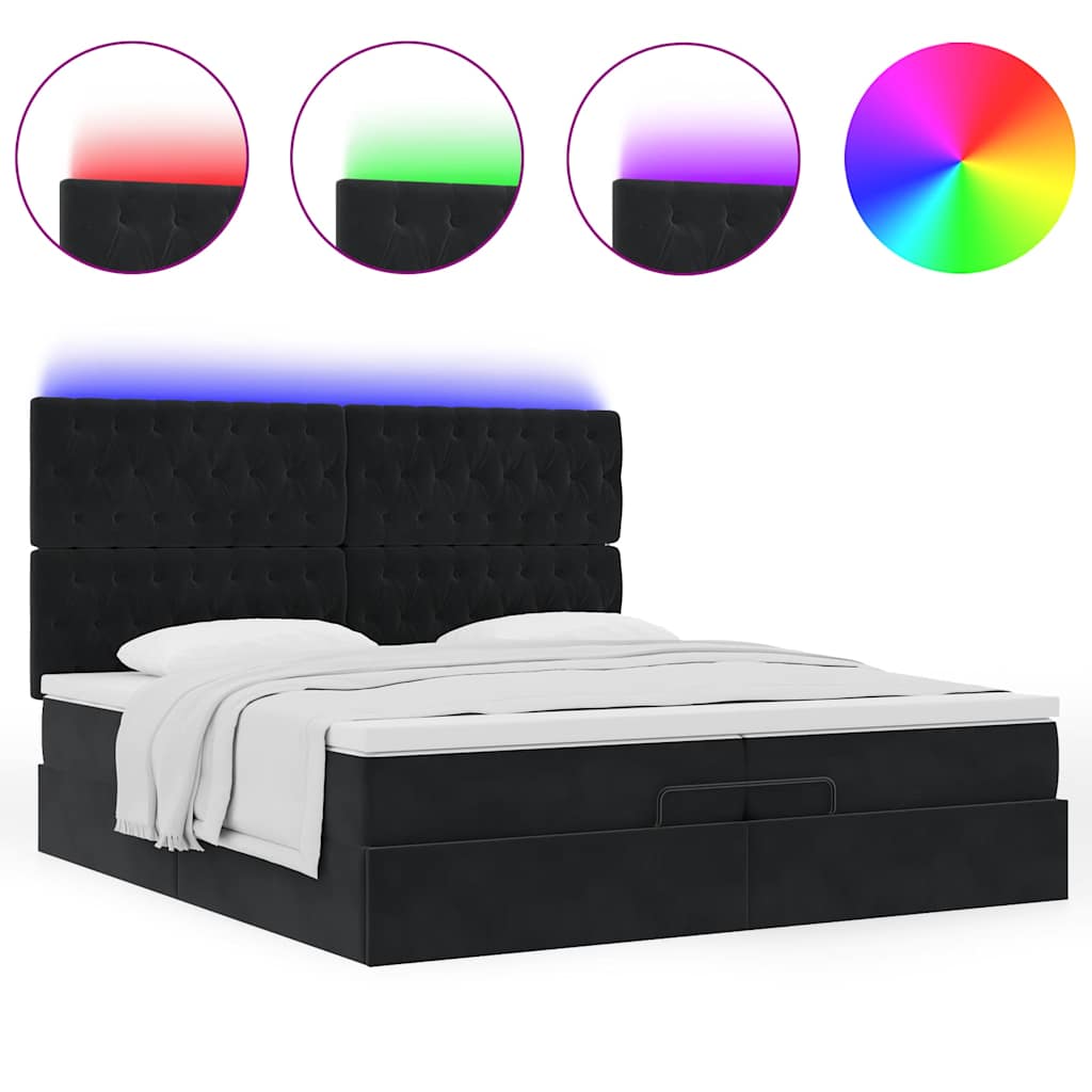 Struttura Letto Pouf con Materassi Nero 200x200 cm Velluto