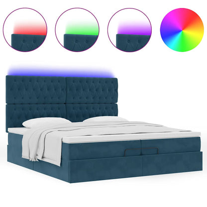 Pouf Letto con Materassi e LED Blu Scuro 200x200cm Velluto