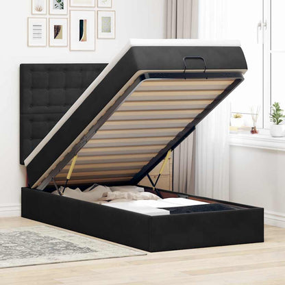 Struttura Letto Pouf con Materassi Nero 90x200 cm in Velluto
