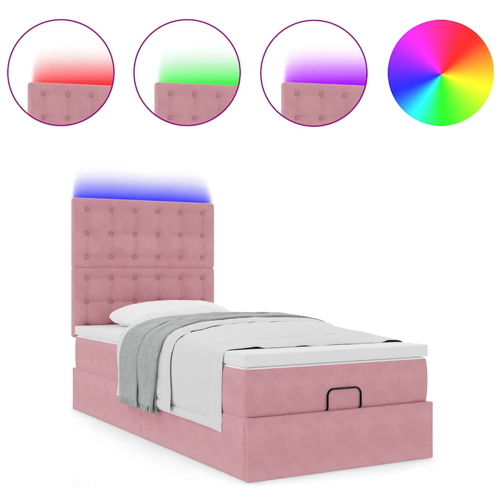 Struttura Letto Pouf con Materassi Rosa 90x200 cm in Velluto