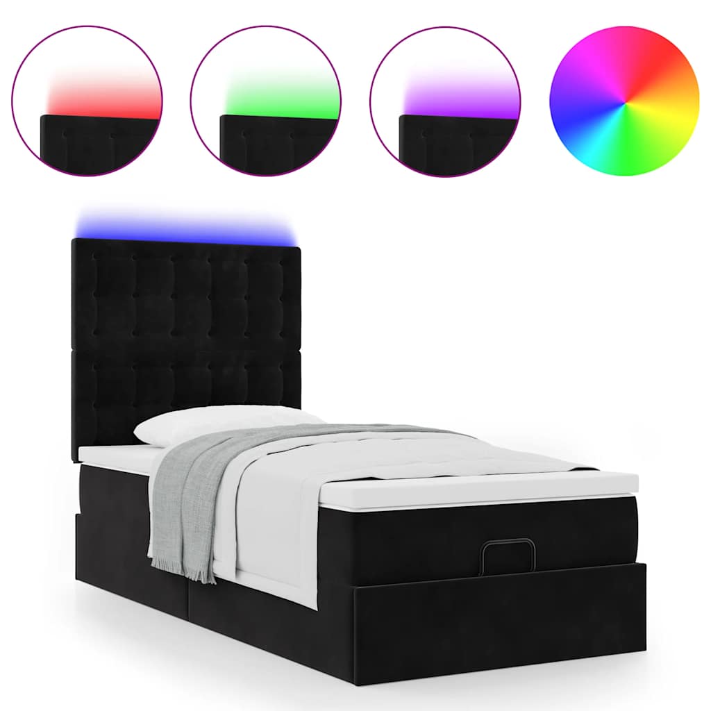 Struttura Letto Pouf con Materassi Nero 100x200 cm Velluto