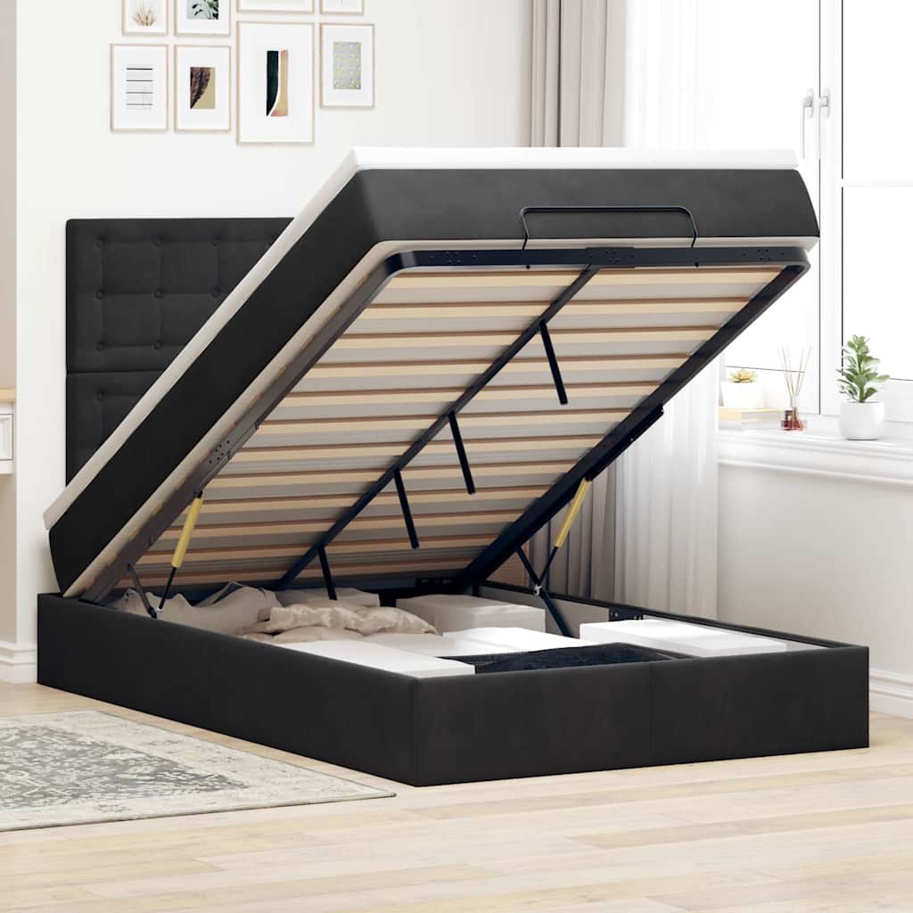 Struttura Letto Pouf con Materassi Nero 120x200 cm Velluto