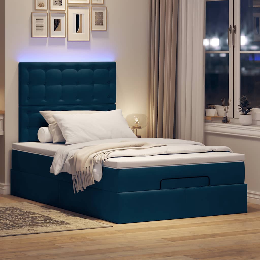 Struttura Letto Pouf con Materassi Blu Scuro 120x200 cm Velluto