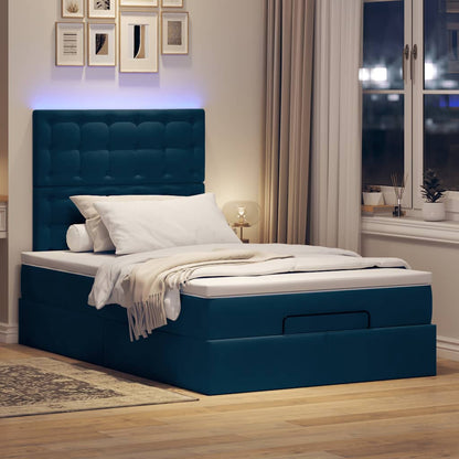 Struttura Letto Pouf con Materassi Blu Scuro 120x200 cm Velluto