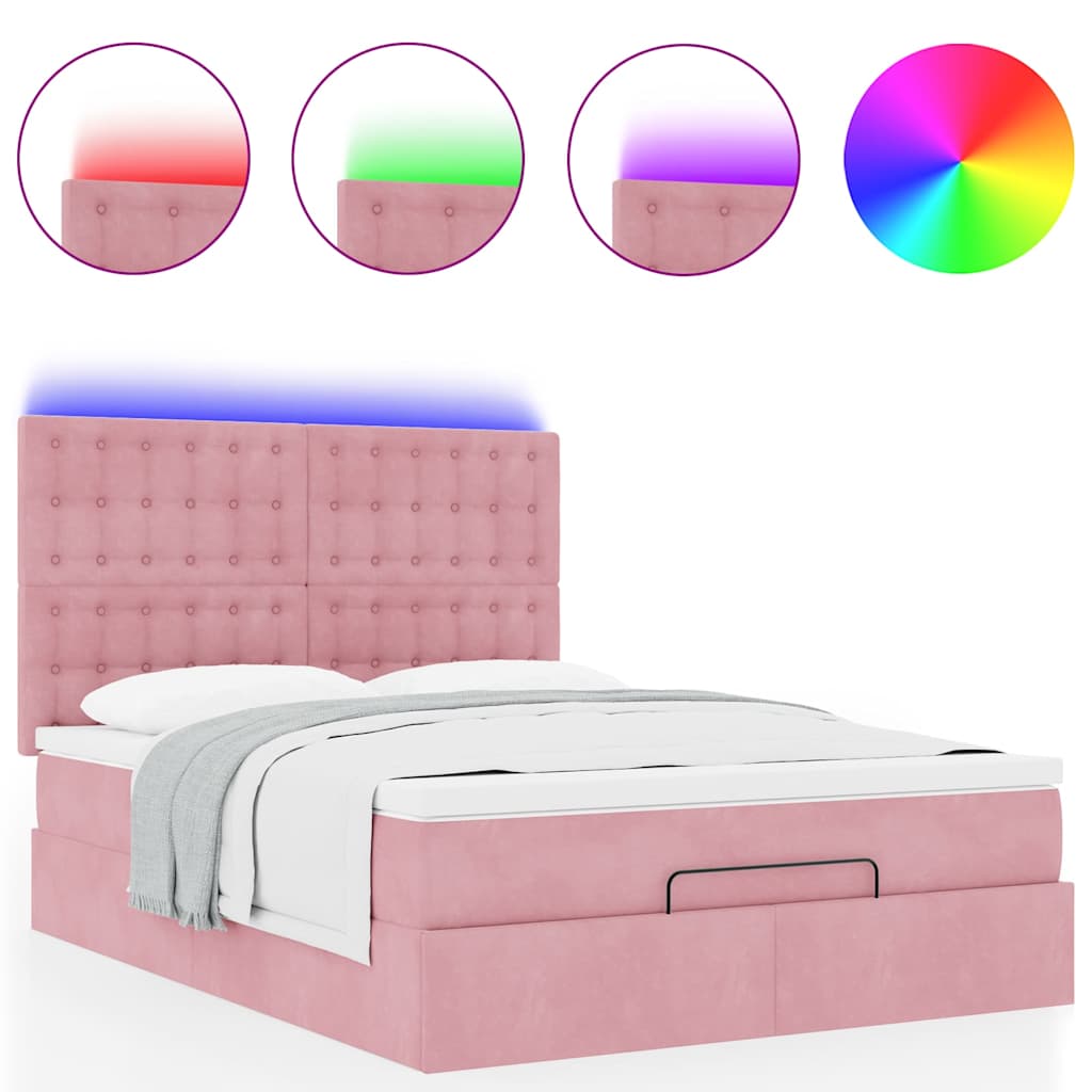 Struttura Letto Pouf con Materassi Rosa 140x190 cm in Velluto