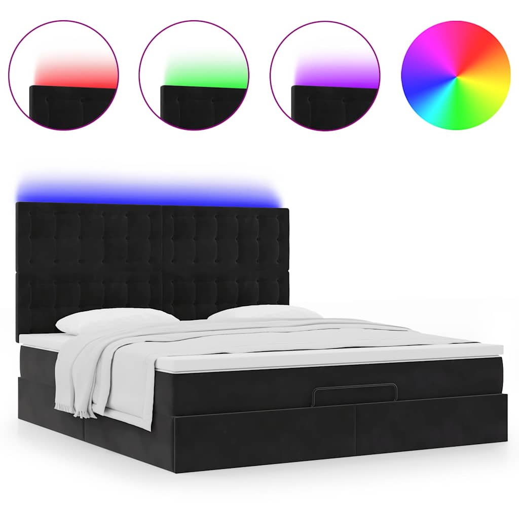 Struttura Letto Pouf con Materassi Nero 160x200 cm in Velluto