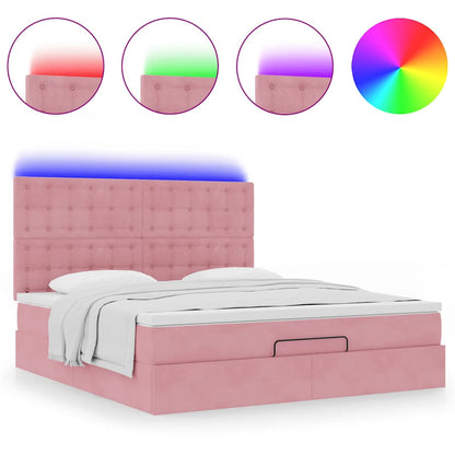 Struttura Letto Pouf con Materassi Rosa 160x200 cm Velluto