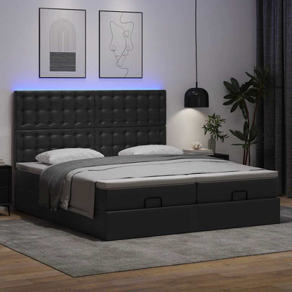 Pouf Letto con Materassi e LED Nero 160x200cm Similpelle