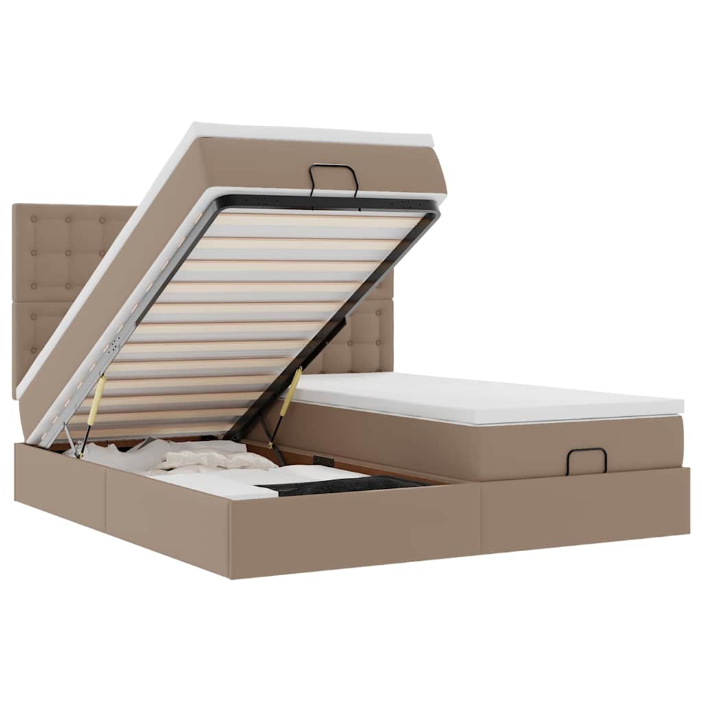 Pouf Letto con Materassi e LED Cappuccino 160x200cm Similpelle