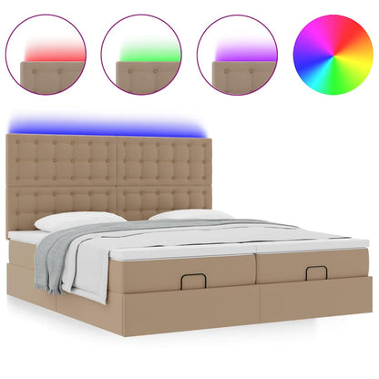 Pouf Letto con Materassi e LED Cappuccino 160x200cm Similpelle