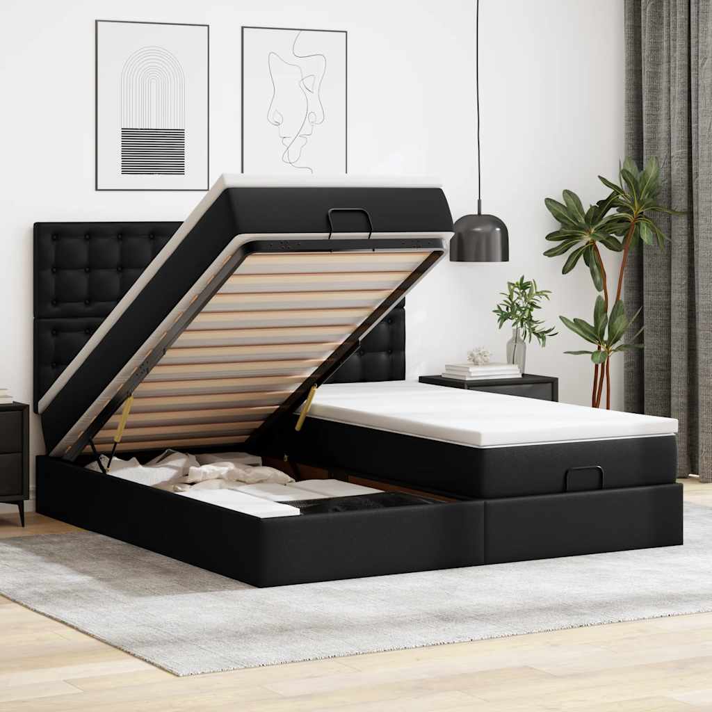 Pouf Letto con Materassi e LED Nero 180x200cm Similpelle