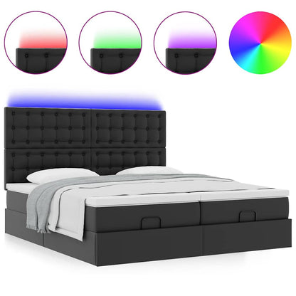 Struttura Letto Pouf con Materassi Nero 200x200 cm Similpelle