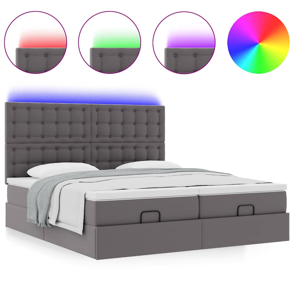 Struttura Letto Pouf con Materassi Grigio 200x200 cm Similpelle