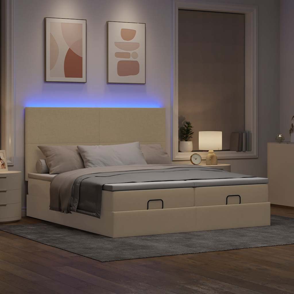 Struttura Letto Pouf con Materassi Crema 160x200 cm in Tessuto