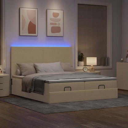 Struttura Letto Pouf con Materassi Crema 160x200 cm in Tessuto