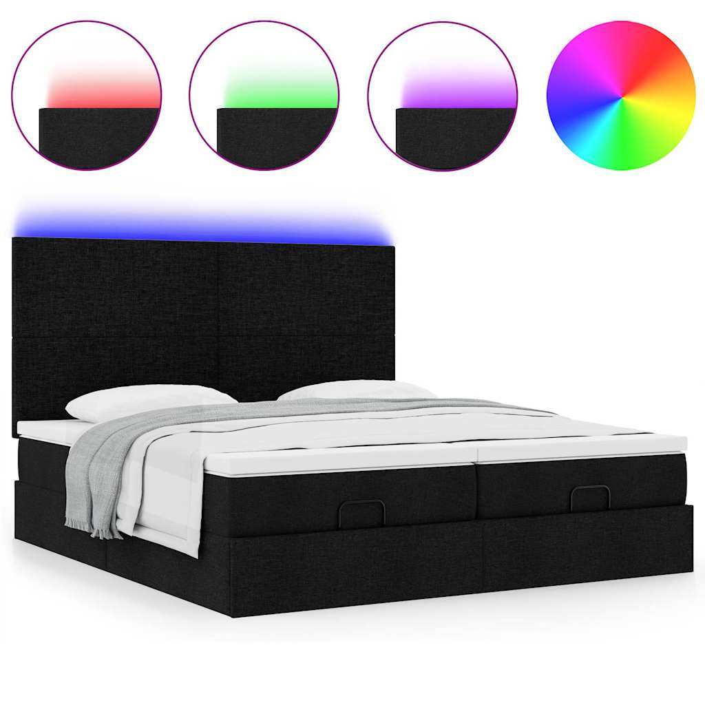 Struttura Letto Pouf con Materassi Nero 180x200 cm in Tessuto