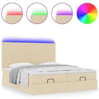 Struttura Letto Pouf con Materassi Crema 200x200 cm in Tessuto