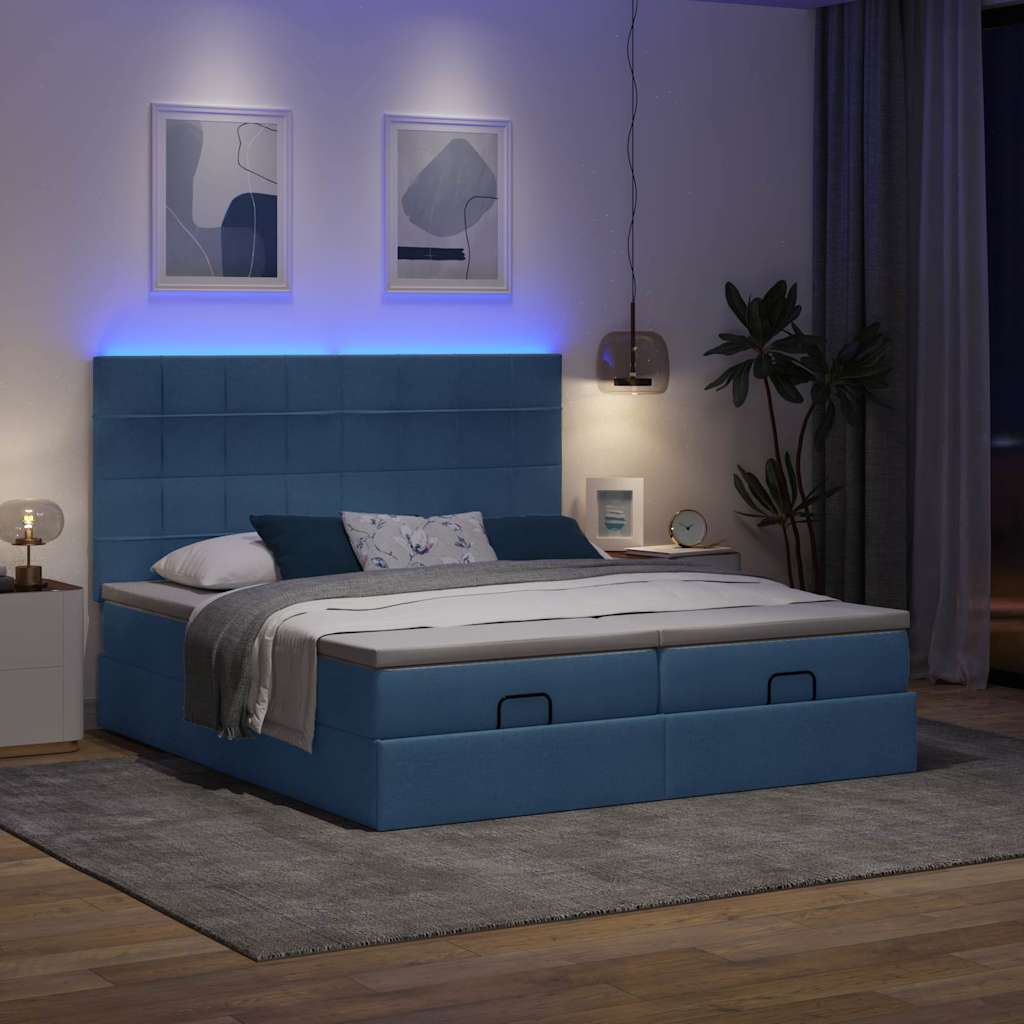 Struttura Letto Pouf con Materassi Blu 160x200 cm in Tessuto