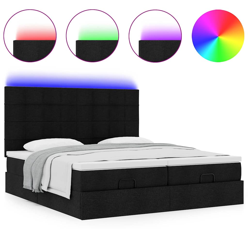 Struttura Letto Pouf con Materassi Nero 180x200 cm in Tessuto