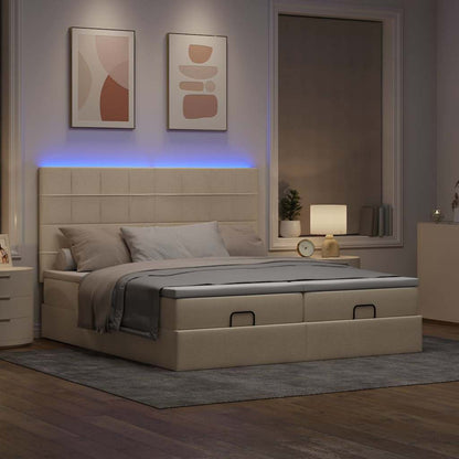 Struttura Letto Pouf con Materassi Crema 200x200 cm in Tessuto