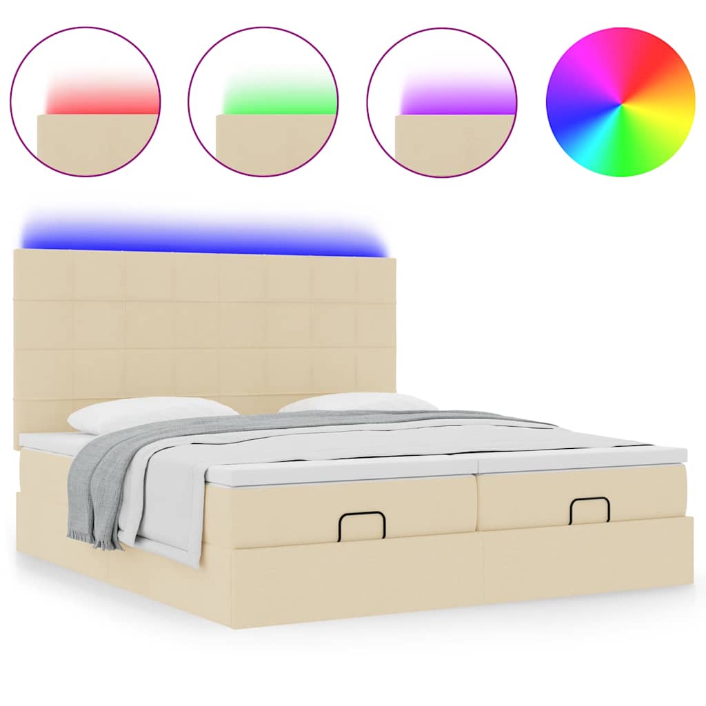 Struttura Letto Pouf con Materassi Crema 200x200 cm in Tessuto