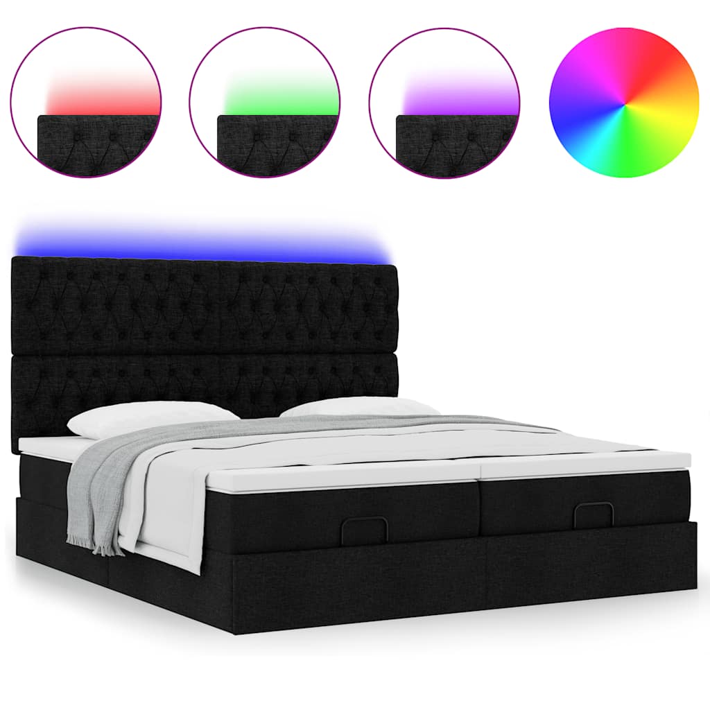 Struttura Letto Pouf con Materassi Nero 200x200 cm in Tessuto