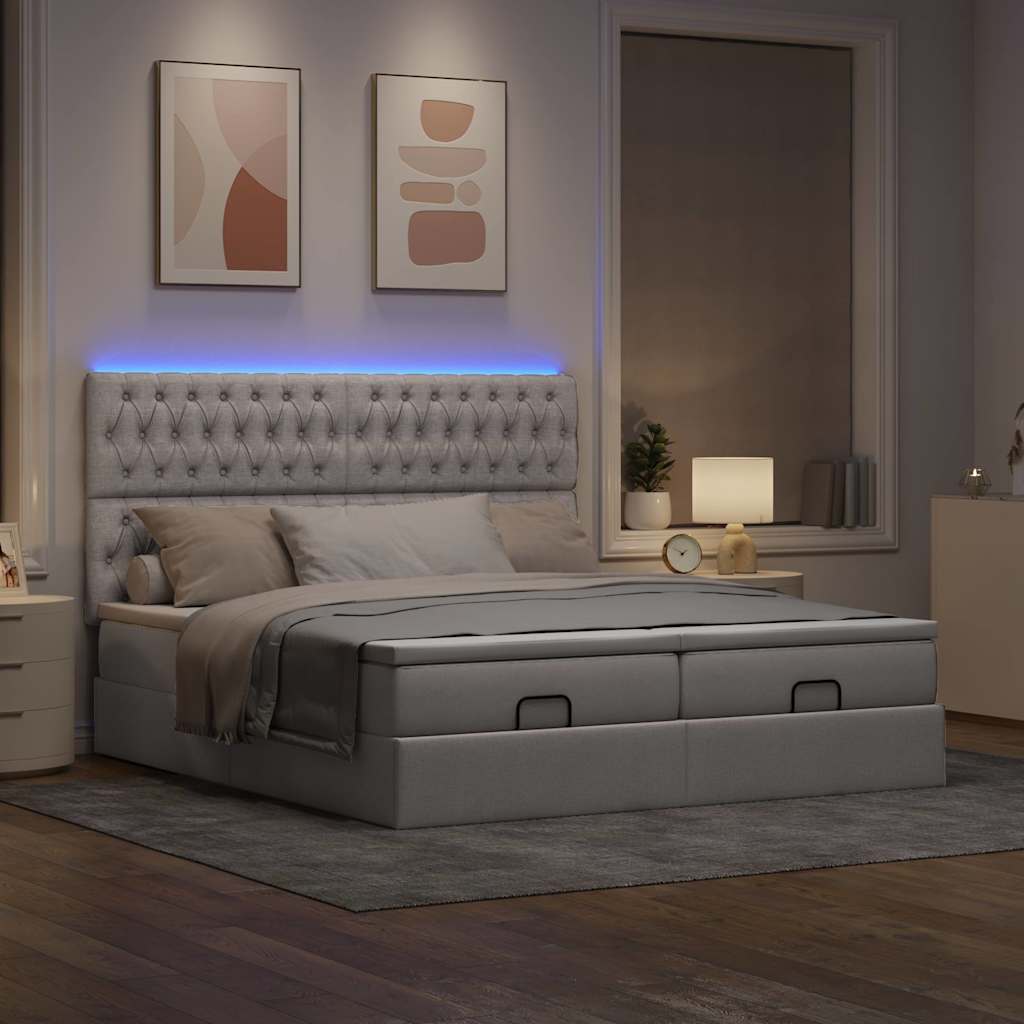 Struttura Letto Pouf con Materassi Tortora 200x200 cm Tessuto