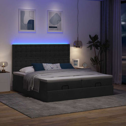 Struttura Letto Pouf con Materassi Nero 180x200 cm in Tessuto
