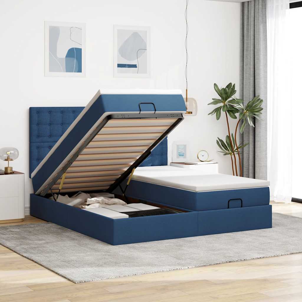 Struttura Letto Pouf con Materassi Blu 180x200cm in Tessuto